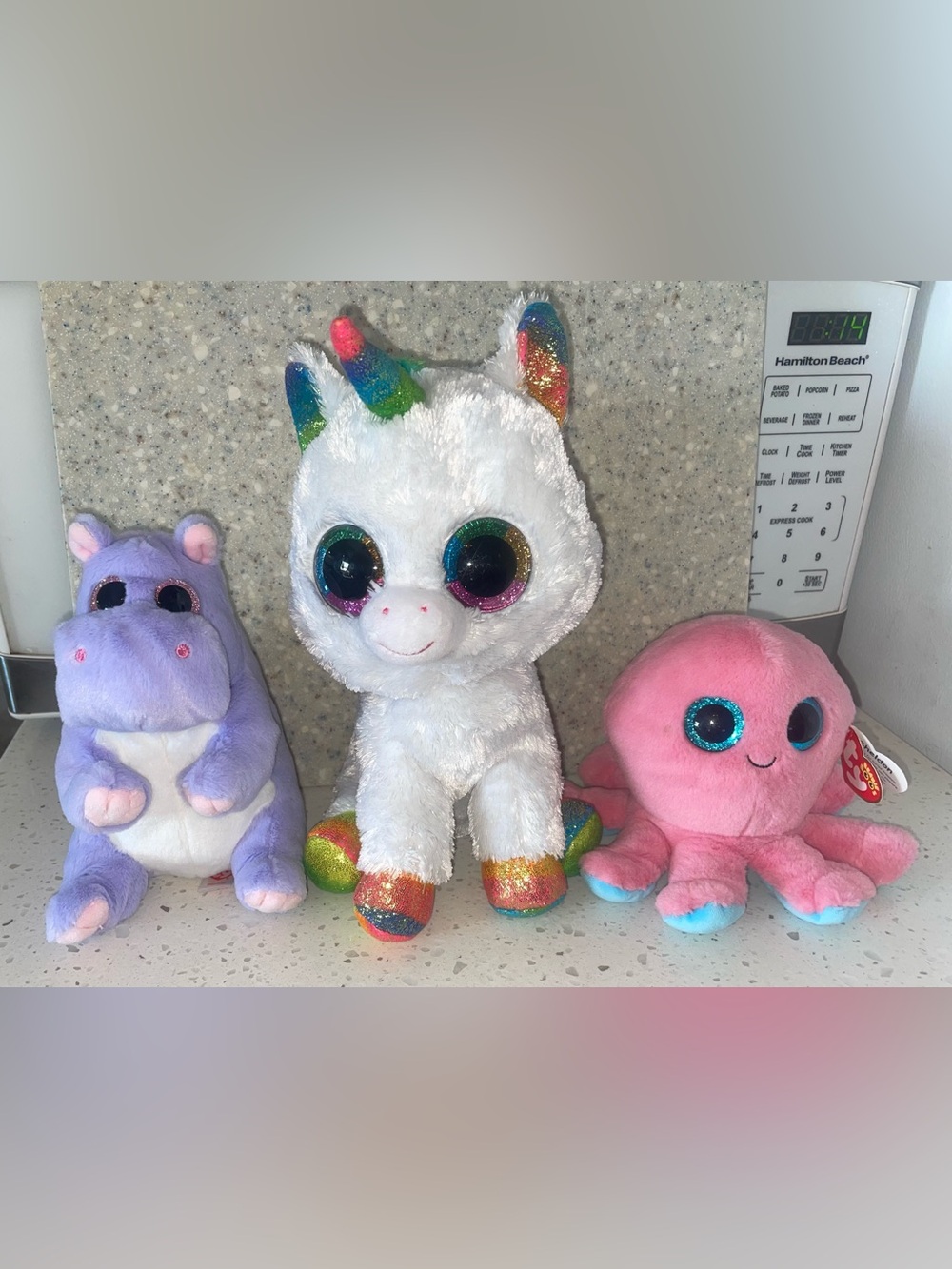 Lot Of 3 Ty Plush Toys-Sheldon The Octopus,Pixy The Unicorn,Henrietta The Hippo